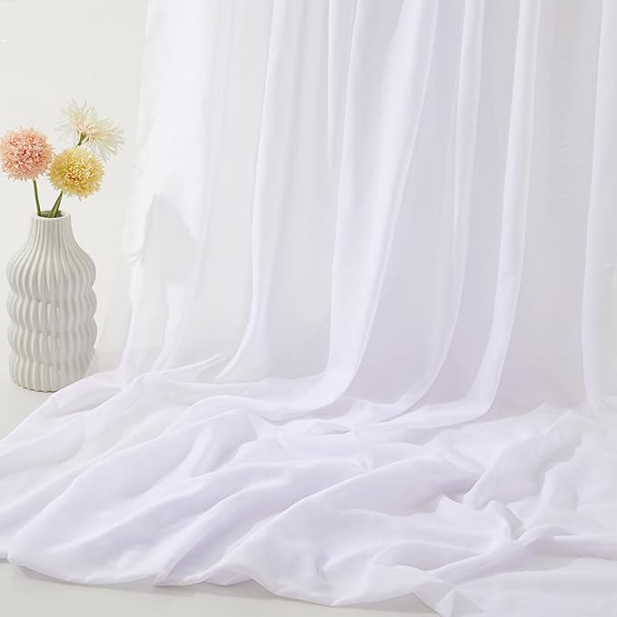 VACVELT Wedding Arch Draping Fabric - White Chiffon, 2 Panels Sheer Drapes, 30 Inch x 20ft Chiffon Backdrop Curtain, Outdoor Sheer Drapery for Ceremony Party Ceiling
