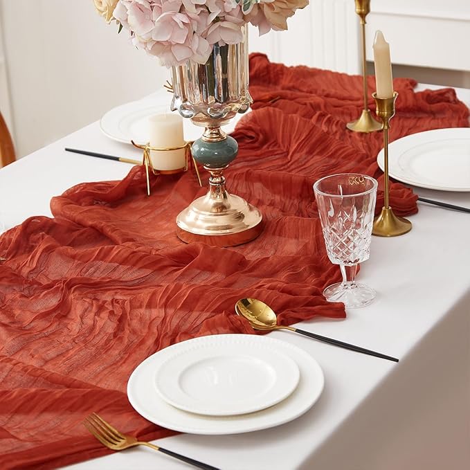 Terracotta 6 Pack Cheesecloth Table Runner 120 Inch 10 FT Boho Rustic Gauze for Wedding Baby Shower Party Farmhouse Summer Home Decor Washable