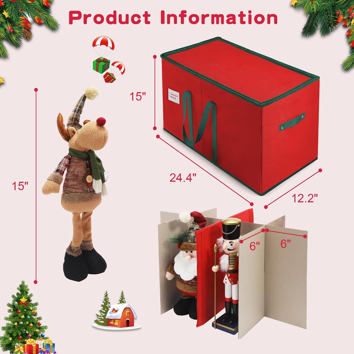 Christmas Nutcrackers Storage Box Stores 8 Figurines 15 " Storage Container | Large Ornaments Storage Box and More - Holiday Decor Organizer with Adjustable Dividers, Xmas Decorations Accessories Boxes