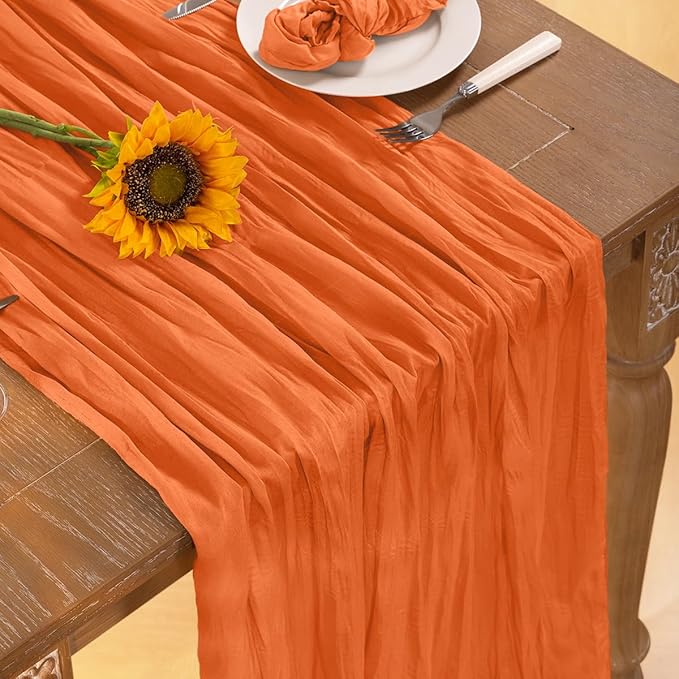 Orange Cheesecloth Table Runner 4 Pack Halloween Orange Table Runners Boho Gauze 120 Inches Cheese Cloth Fall Table Decorations for Thanksgiving Weddings Bridal Baby Shower Party Decor