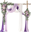 Deluxe Purple Artificial Wedding Arch Flowers with Drapes Kit-Pack of 5, 2pcs Flower Arrangements 3pcs Hanging Sheer Drapes Blue Ceremony Arbor Reception Backdrop Rose Floral Decorations.