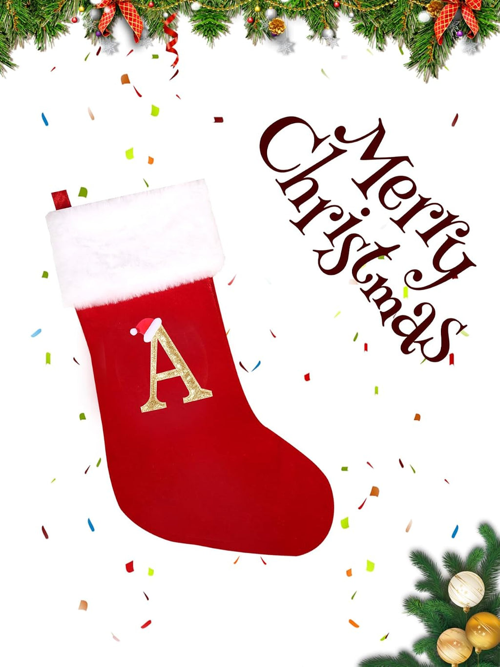 20 Inches Monogrammed Christmas Stockings with Letters,Super Soft Christmas Stockings Large Monogram Stockings Red Letter Stockings for Christmas Holiday Xmas Gift…