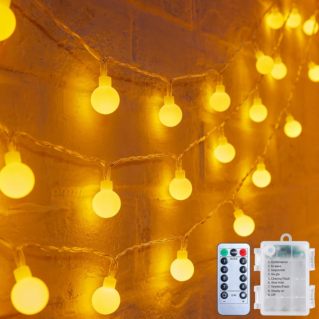 Minetom Battery Operated String Lights, 21FT 60 LED Globe Fairy Lights with Remote, Waterproof Twinkle Lights for Indoor Outdoor Bedroom Classroom Camping Patio Birthday Christmas Decor, Warm White