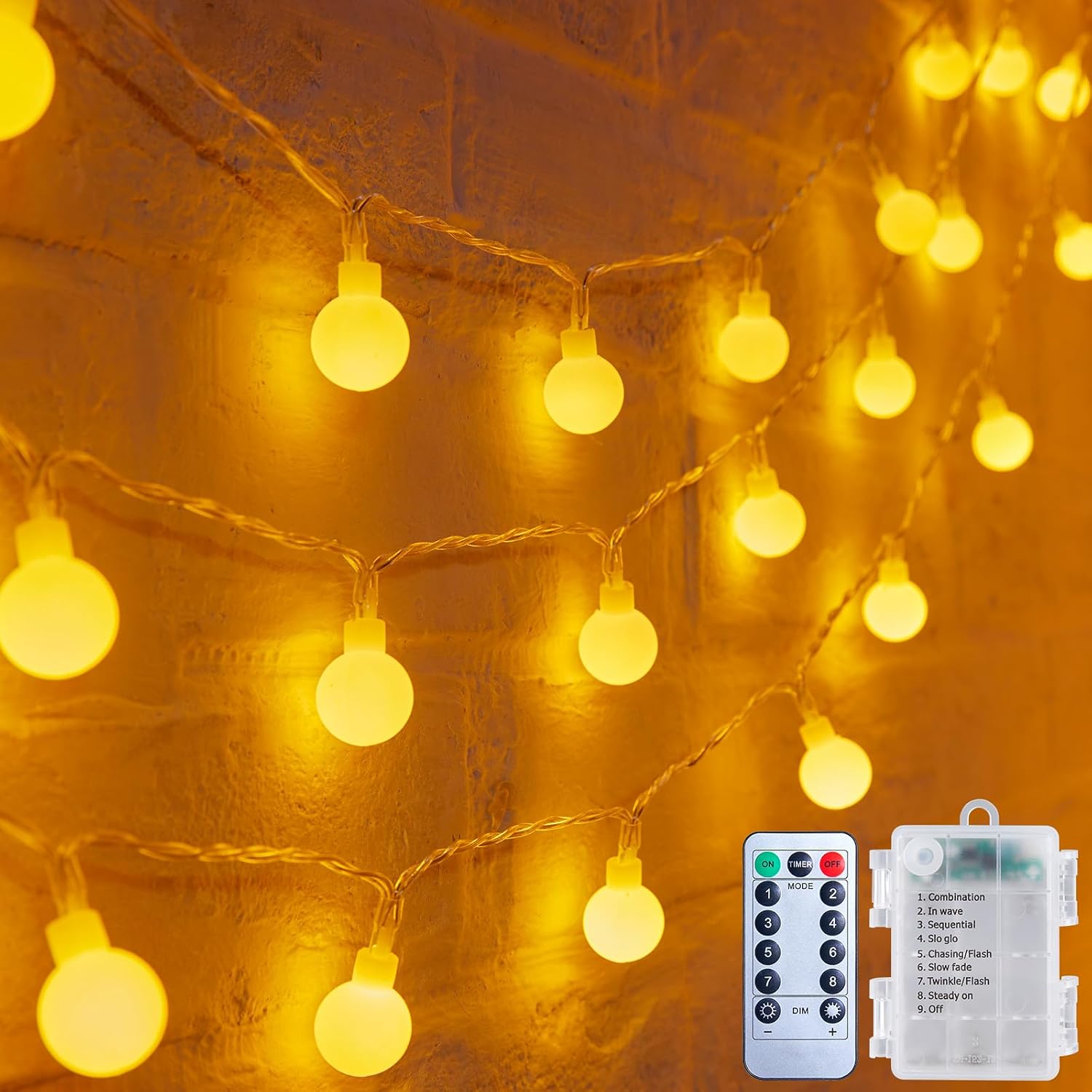 Minetom Battery Operated String Lights, 21FT 60 LED Globe Fairy Lights with Remote, Waterproof Twinkle Lights for Indoor Outdoor Bedroom Classroom Camping Patio Birthday Christmas Decor, Warm White