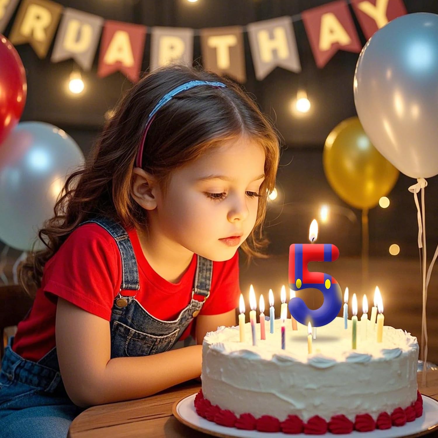 Blue Red 4th Birthday Number Candles, Number 4 Candle Cake Topper Decorations for Cartoon Game Themed Parties, Birthday Cake Candles for Boys Girls Kids Party Supplies
