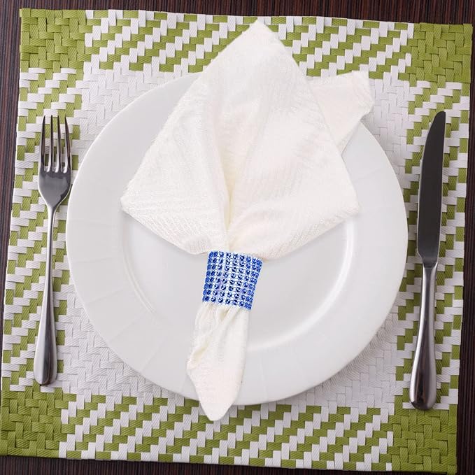 Blue Napkin Rings Bulk Set of 150pcs,Wedding Diamond Crystal Rhinestone Napkin Rings Adornment for Wedding Reception, Dinner, Place Settings, Holiday Parties or DIY Decoration (150,Blue)