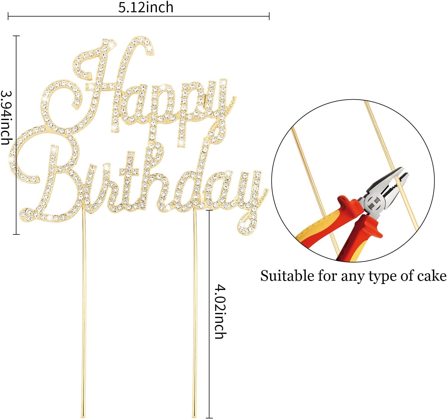Jaciya Gold Happy Birthday Cake Topper Metal Rhinestones Birthday Cake Decorations for Women