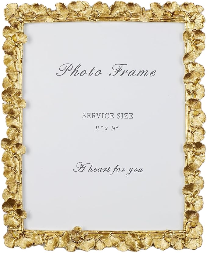 Cuspin 11x14 Picture Frame Vintage Gold Frames, Ornate Leaf Textured Hand-Crafted Resin with Glass Front, Gold Picture Frames for Tabletop Display, Retro Design Home Decor