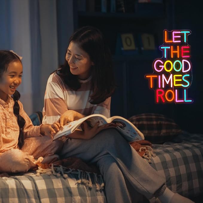 Let The Good Times Roll Neon Sign Good Times Sign Neon Light for Wedding Decor Colorful Words Led Light Sign for Bedroom Bar Party Wall Decor Dimmable 16.5 * 10.6 In Neon Sign