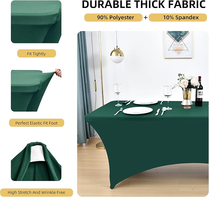 6-Pack 6ft Spandex Table Covers for Rectangle Standard Folding Tables - Wrinkle Resistant Stretch Tablecloths - Ultimate Fitted Table Protector for Parties, Trade Shows, Wedding