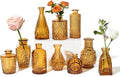 Vintage Small Glass Vases Set of 10,Mini Bud Vases for Flowers,Amber Glass Vases for Centerpieces,Wedding Decorations,Home Table Flower Decor (Amber)
