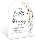 Boho Floral Wedding Bathroom Basket Sign, 6 x 8 Inch White Arch Acrylic Wedding Sign with Holder, Wedding Sign for Ceremony and Reception, Wedding Decoration, Wedding Supplies - BX09