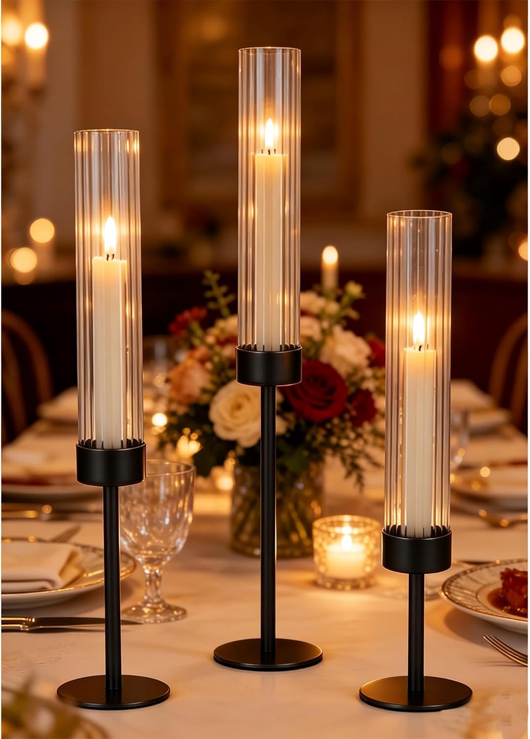 Hurricane Glass Candle Holder, Vintage Taper Candlestick Holders
