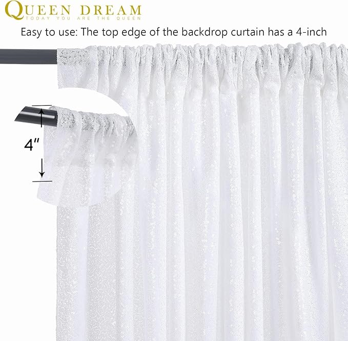 8ft x 8ft White Sequin Backdrop Curtain Sparkle Photo Backdrop for Wedding Birthday Wall Background Decorations