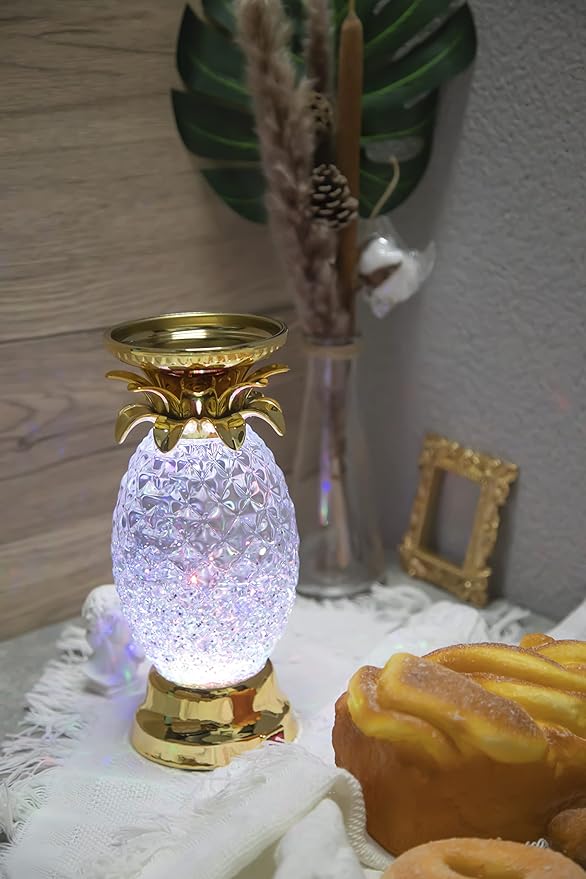YAKii 9.5" Pineapple LED Color Changing Shine Lamp,Swirling Water Waves Lamp Kid Safe Battery/USB Cable Operated,Table Lamp Candle Holder Table Decoration Gold