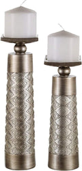 Creative Scents Dublin Silver Decorative Candle Holder Set of 2 - Home Decor Pillar Candle Stand, Coffee Table Mantle Decor centerpieces for Fireplace, Living or Dining Room Table, Gift Boxed