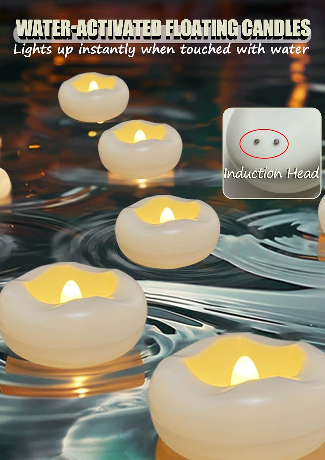 Floating Candles Water-Activated Flameless LED Candle 160+ Hours Waterproof Plastic 2.3" White Battery Operated Candle for Centerpieces Cylinder Vases Table Decorations Wedding Pool Party 24 Packs