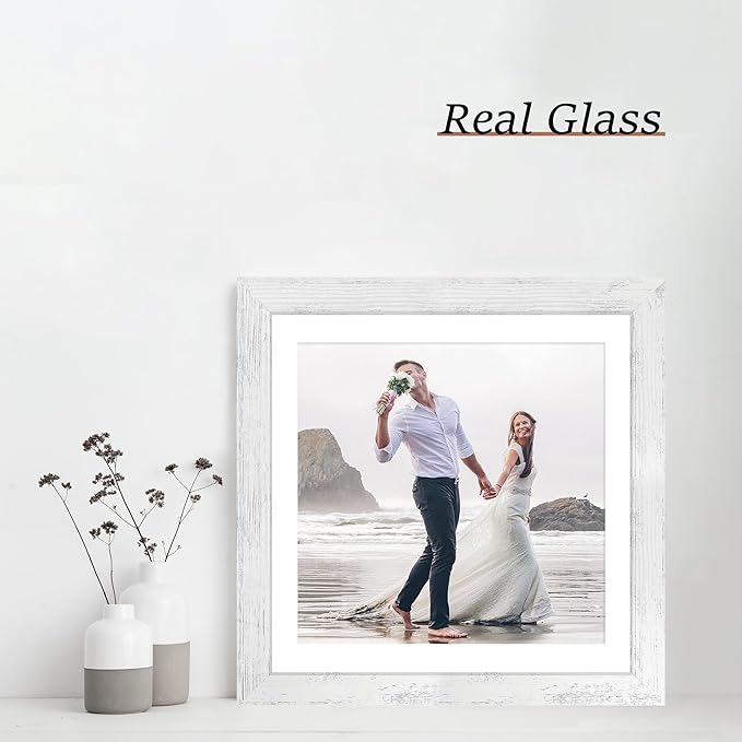 12x12 Picture Frame Set of 4 with Tempered Glass, Display 10x10 Picture with Mat or 12 x 12 Without Mat, Mixed Color Wood Photo Frames for Tabletop Display and Wall Mounting