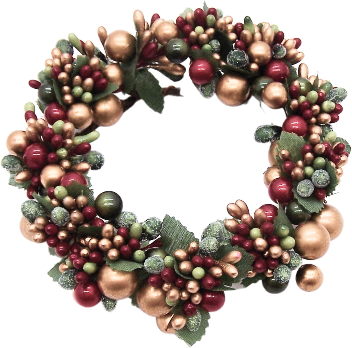 Beaded Berry Wreath Pillar Candle Holder, Holiday Table Decor, Christmas Decoration, 6.5 Inches