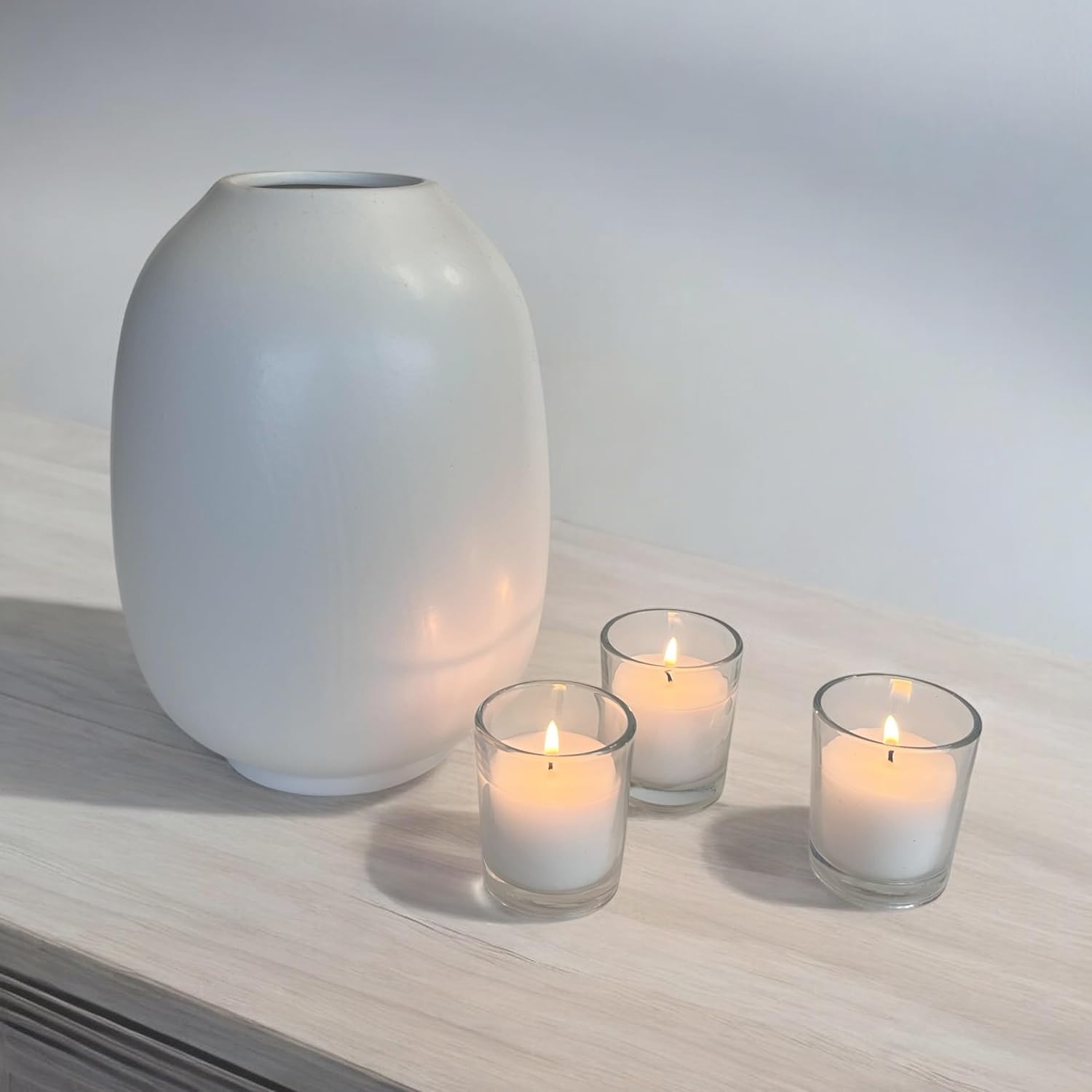 Stonebriar 12 Hour Long Burning Unscented Wax Filled Votive Holders, 48 Pack, White