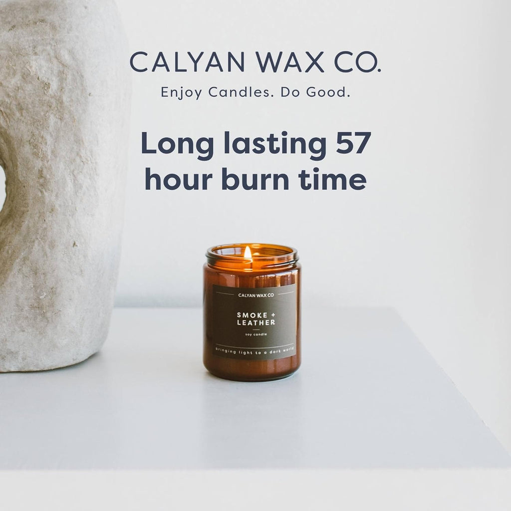 Calyan Wax Co. Apples & Maple Bourbon Scented Candle - 57 Hour Burn - Luxury Clean Soy Wax Candles - Long Lasting Amber Glass Jar Candle for Home - 7.2oz