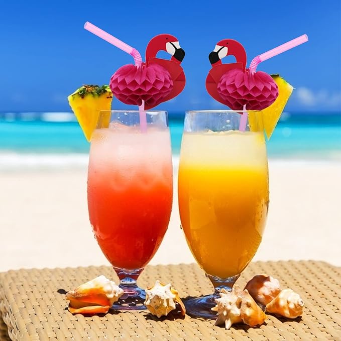 BLUE TOP Flamingo Drinking Straws Cocktail Straws 9.65 Inch 100 PCS, Red Flamingo Drinking Straws for Cocktail,Milkshake,Juice, Decoration & Add Atmosphere for Valentine's Day, Parties,Bar