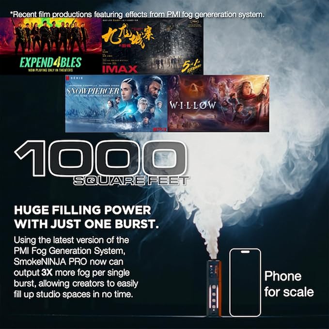 PMI SmokeNINJA PRO KIT - Portable Fog Machine with Bluetooth, 3rd Gen Haze Nozzle for Cinematic & Studio Use - Perfect for Cinematography, Photography, and Events(PRO KIT)