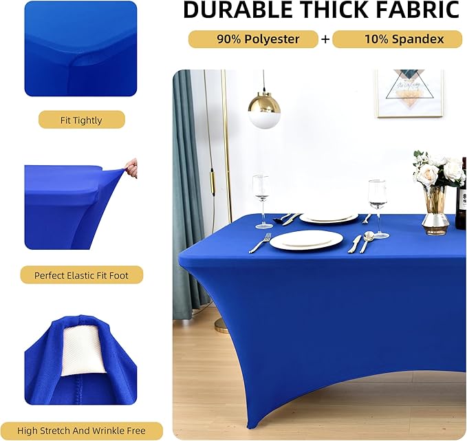 6-Pack 6ft Spandex Table Covers for Rectangle Standard Folding Tables - Wrinkle Resistant Stretch Tablecloths - Ultimate Fitted Table Protector for Parties, Trade Shows, Wedding