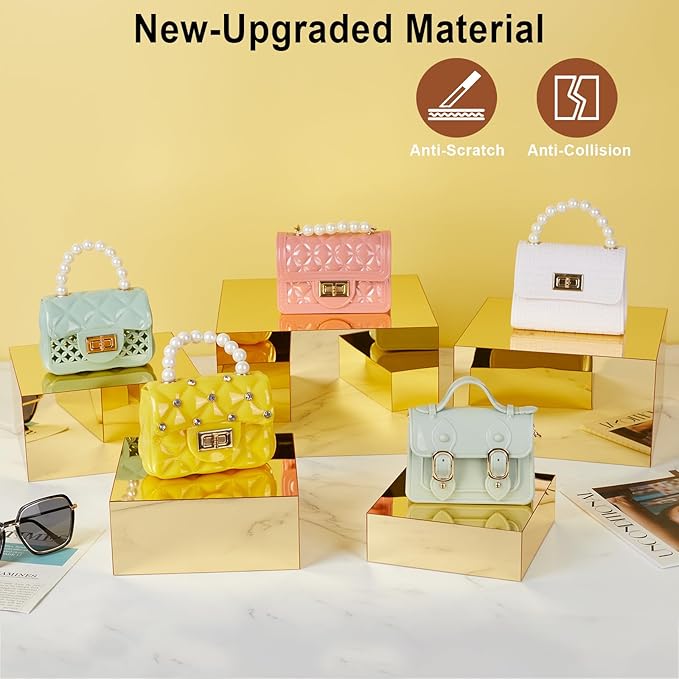 Acrylic Risers for Display 5 Pcs, Food Risers for Party Gold Cube Boxes Display Stands for Jewelry Bag Cosmetics Catering Dessert Collectibles