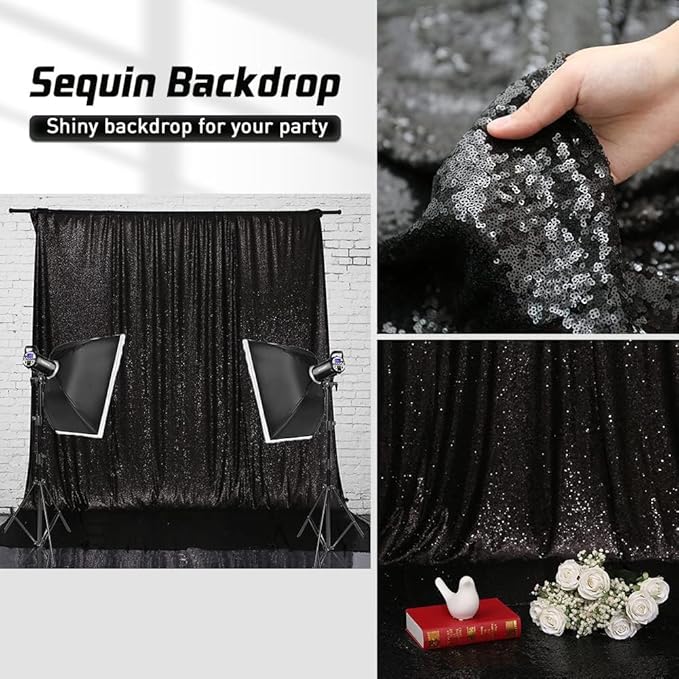 Eternal Beauty Black Sequin Backdrop, 20x10 Ft Halloween Glitter Background Curtains for Shimmer Photography Party Wedding Birthday Back Drop Decor