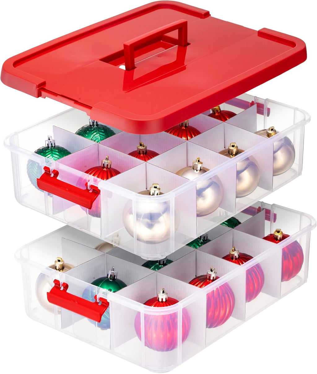 Tribello 2-Layer Christmas Ornament Storage Box Plastic - 24 Compartment Cchristmas Decoration Storage Box