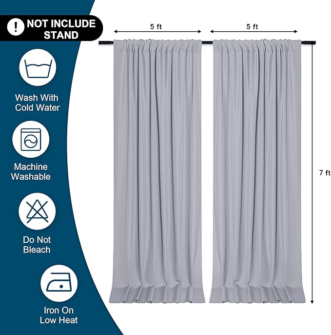 DWCN 10x7 FT Silver Gray Backdrop Curtains for Parties, Photography Backdrop Drapes with Rod Pockets for Wedding Decorations Stage Birthday Family Gatherings, 2 Panels 5ft x 7ft