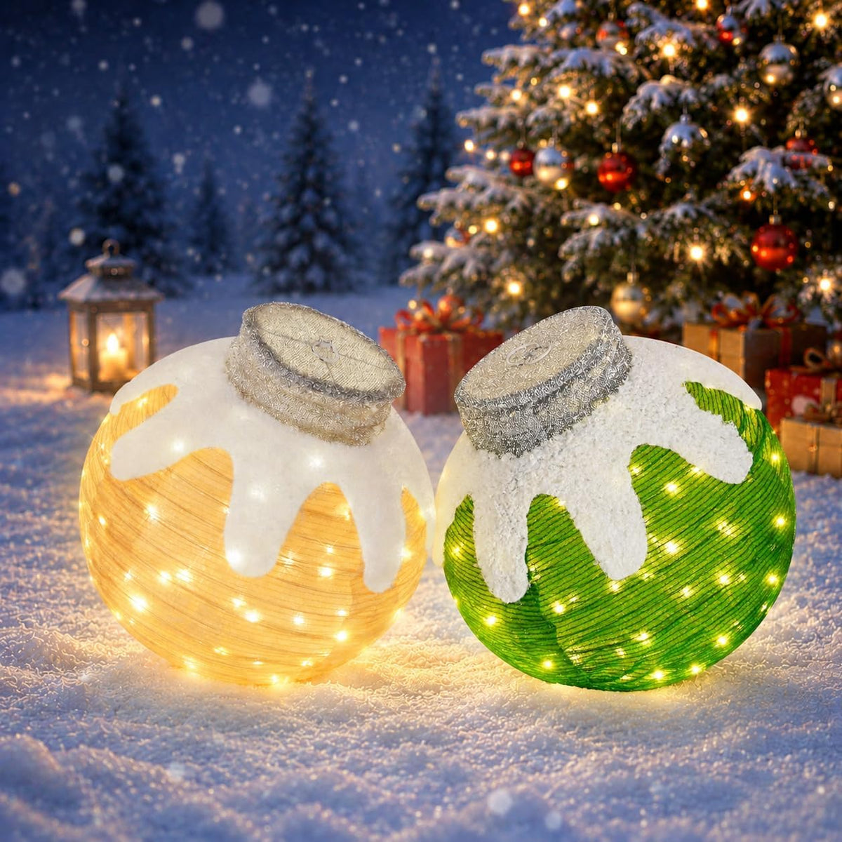 outdoor christmas ornaments, lighted pop-up holiday ball decoration, main product view