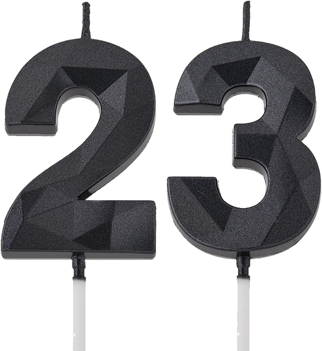 2 inch Black 23 Birthday Candles, 3D Diamond Number 23rd Cake Topper for Boys Girls Birthday Party Decorations Theme Party