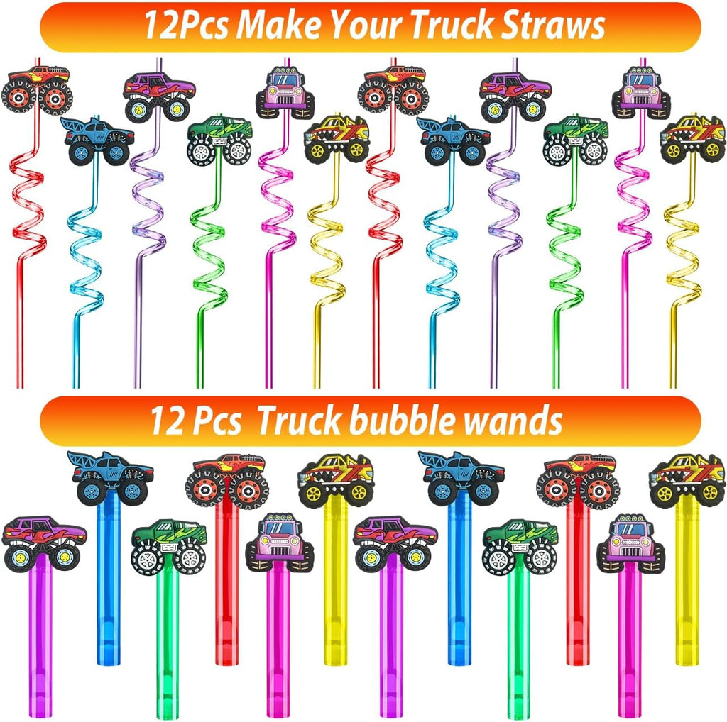 PLOUGVI 232 PCS Party Favors for Truck Birthday Decorations Supplies Truck Party Stuff for Party Goodie Bag Stuffer Pinata Filler Gifts