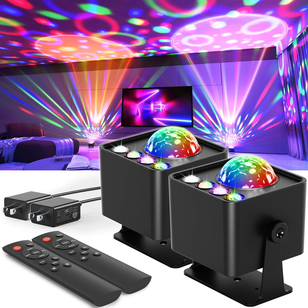 2-Pack Sunset Lamp Disco Ball Party Lights - Sound Activated LED Strobe &...