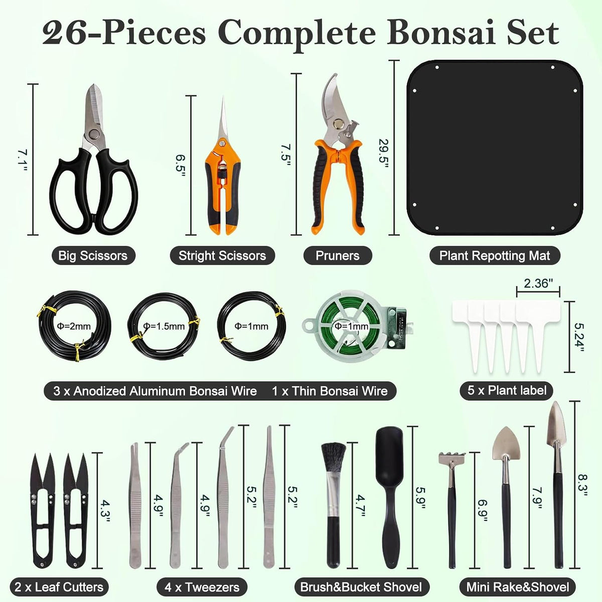 Bonsai Tools Set, 26 Pcs Garden Tools Set for Beginner, Includes Bonsai Wire ...
