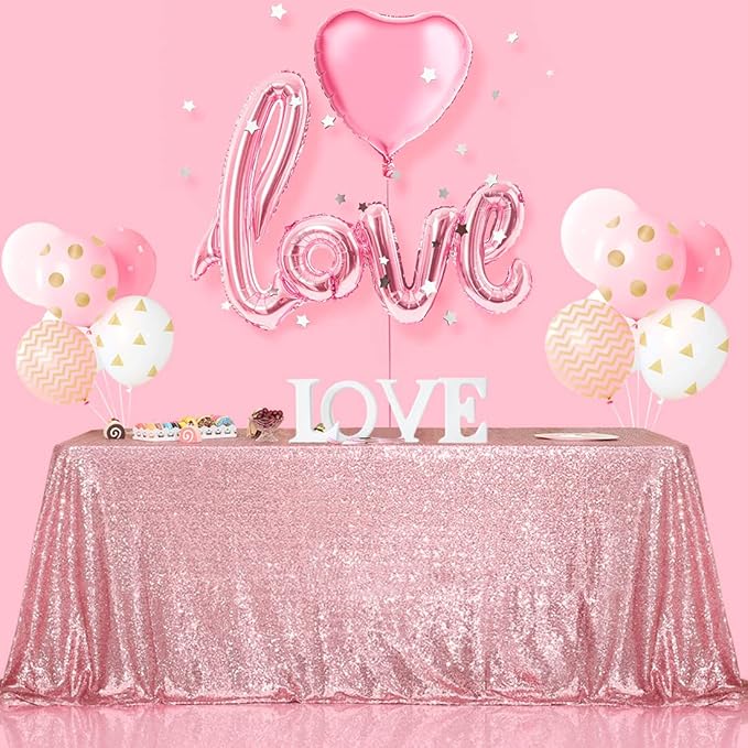 SquarePie Sequin Tablecloth 90 x 132 Inch Fuchsia Pink Sparkly Table Linen for Wedding Party