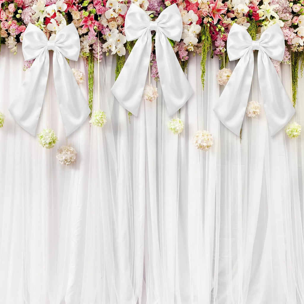 Suncalla 3 Pcs Large Crib Bow - 24 x 12 Inch Large White Bow Decor as Crib Skirt Big Satin Bows for Nursery Bedding Wedding Coquette Birthday Backdrop Bridal Shower Party Supplies