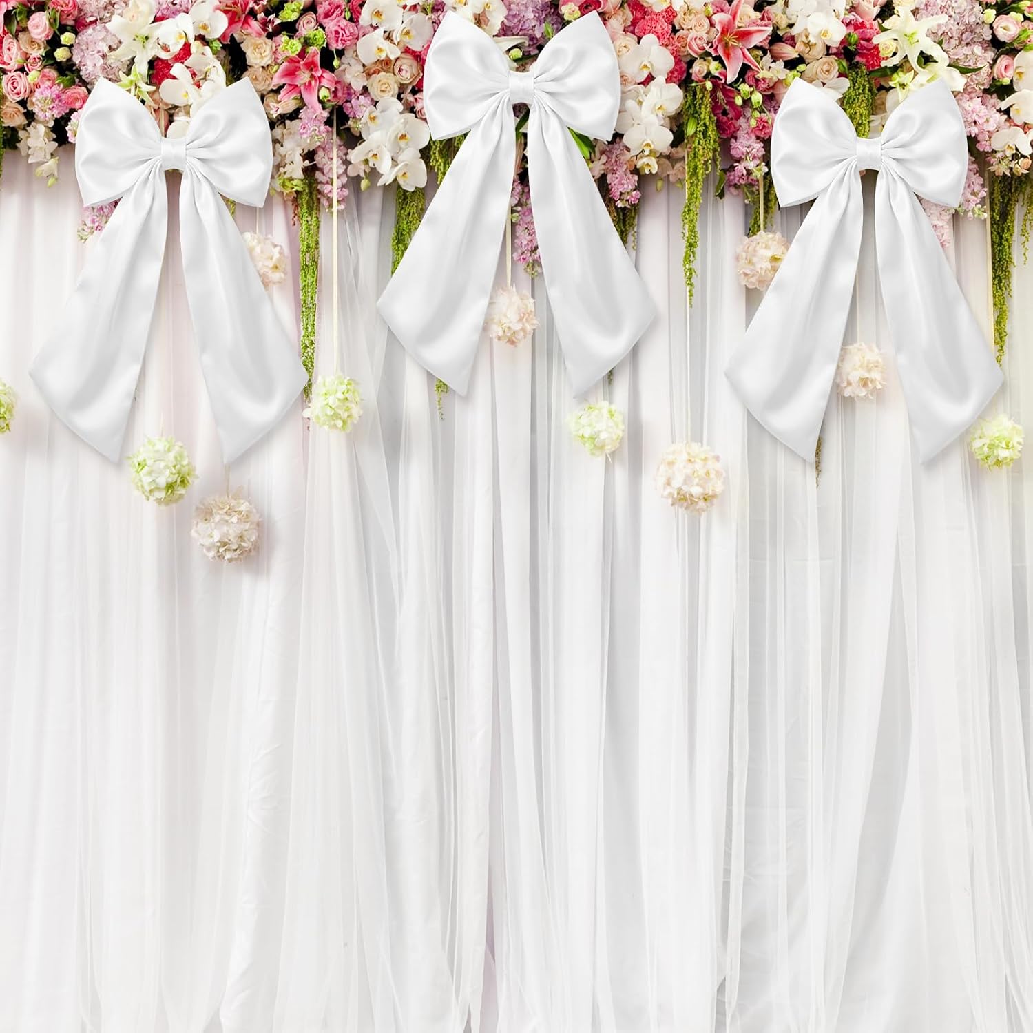 Suncalla 3 Pcs Large Crib Bow - 24 x 12 Inch Large White Bow Decor as Crib Skirt Big Satin Bows for Nursery Bedding Wedding Coquette Birthday Backdrop Bridal Shower Party Supplies