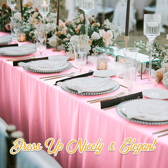 BRILLMAX 10 Pack Pink Tablecloths for 6 Foot Rectangle Tables 60 x 102 Inch - 6ft Rectangular Bulk Linen Polyester Fabric Washable Cloth Cover for Wedding Reception Banquet Birthday Party