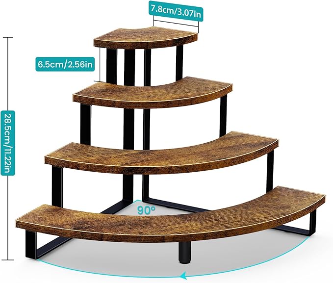 ELITEROO Cupcake Tier Stand, Wooden Cup Cake Stand Stairs, 4 Tier Dessert Table Display Set for Cookie Cocktail Candy Donut, Display Riser for Vendors Craft Show, Rustic Brown Curved Corner