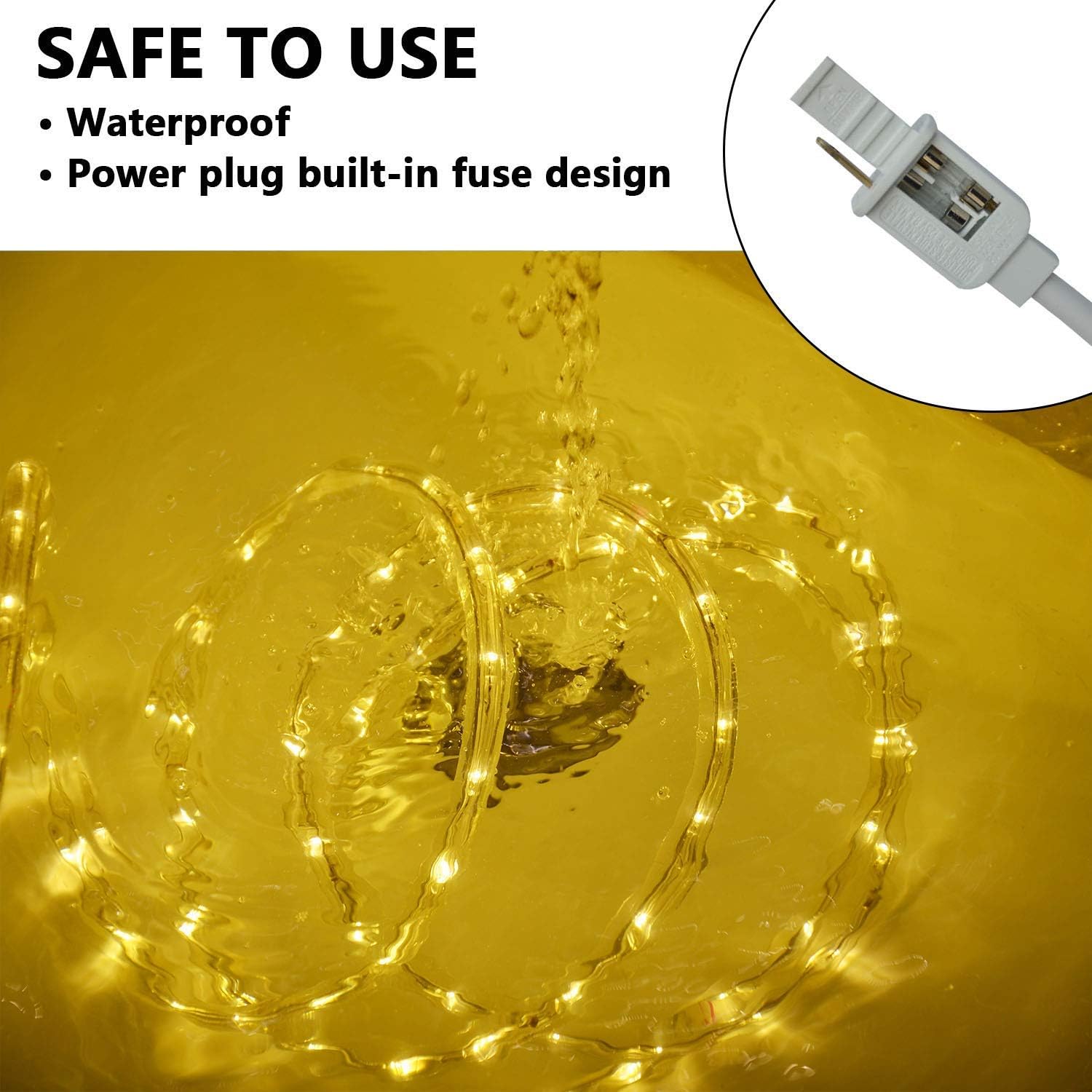 SURNIE LED Rope Lights Outdoor Warm White, Waterproof 50FT Cuttable 3000K Lighting Indoor 110V Connectable Flexible Electric Lights for Christmas Trees Bedroom Outside Patio Decor, Not Flat Strip