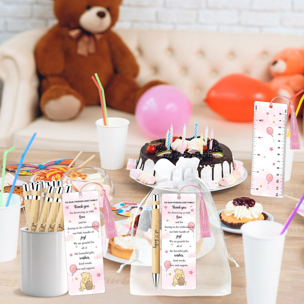 30 Sets Winnie Baby Shower Favors, The Pooh Babies Shower Gift for Guests, Includes 30 Babies Ballpoint Pens 30 Winnie Thank You Bookmarks 30 Organza Bags for Winnie Gender Reveal Gifts Guest Prizes