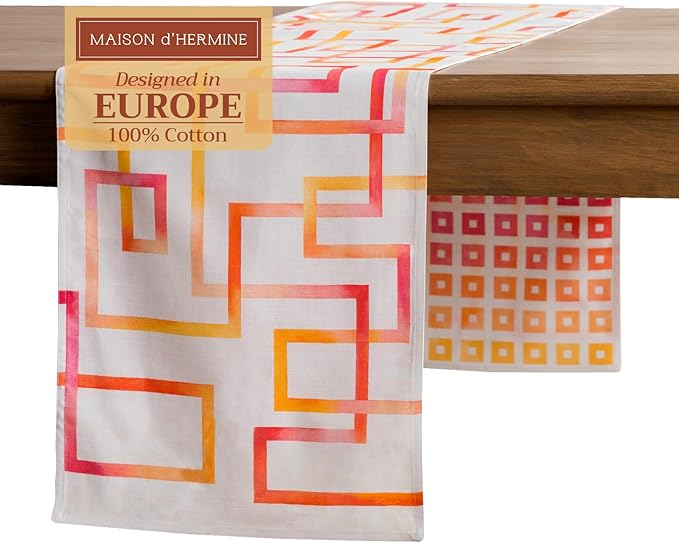 Maison d' Hermine Table Runner 100% Cotton Double Layer Table Runners 108 inches Long Decorative for Home Kitchen Dining Party Wedding Bridal Shower Spring Summer (Summer Maze, 14.50" x 108")
