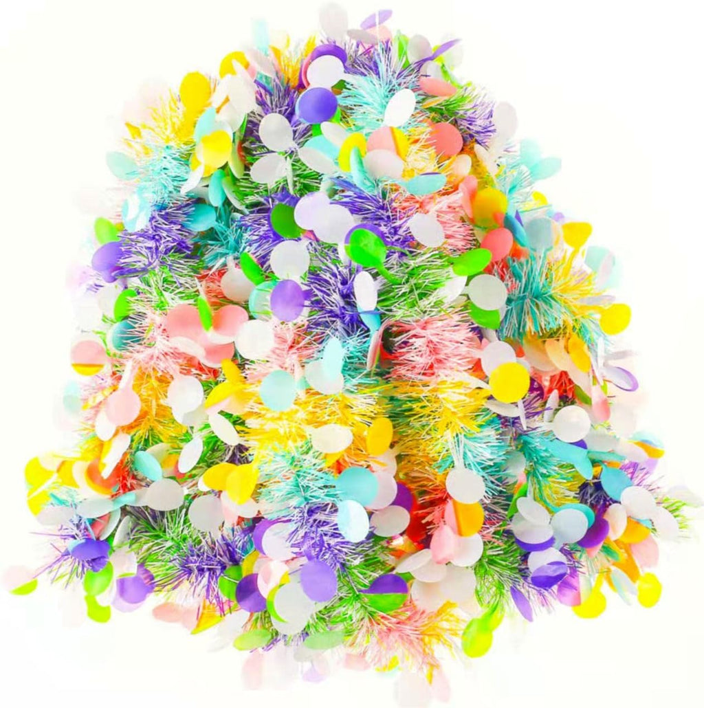 33ft Easter Tinsel Garland,Colorful Egg Tinsel Twist Garland with Confetti Spring Hanging Tinsel Ornament Decoration for Fireplace Mantel Tree Eatser Party Decoration