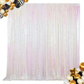 ShinyBeauty Iridescent White Sequin Backdrop | 4FTx7FT Photo Booth Backdrop for Graduation, Wedding, and Elegant Events | Sparkly and Seamless Fabric Background