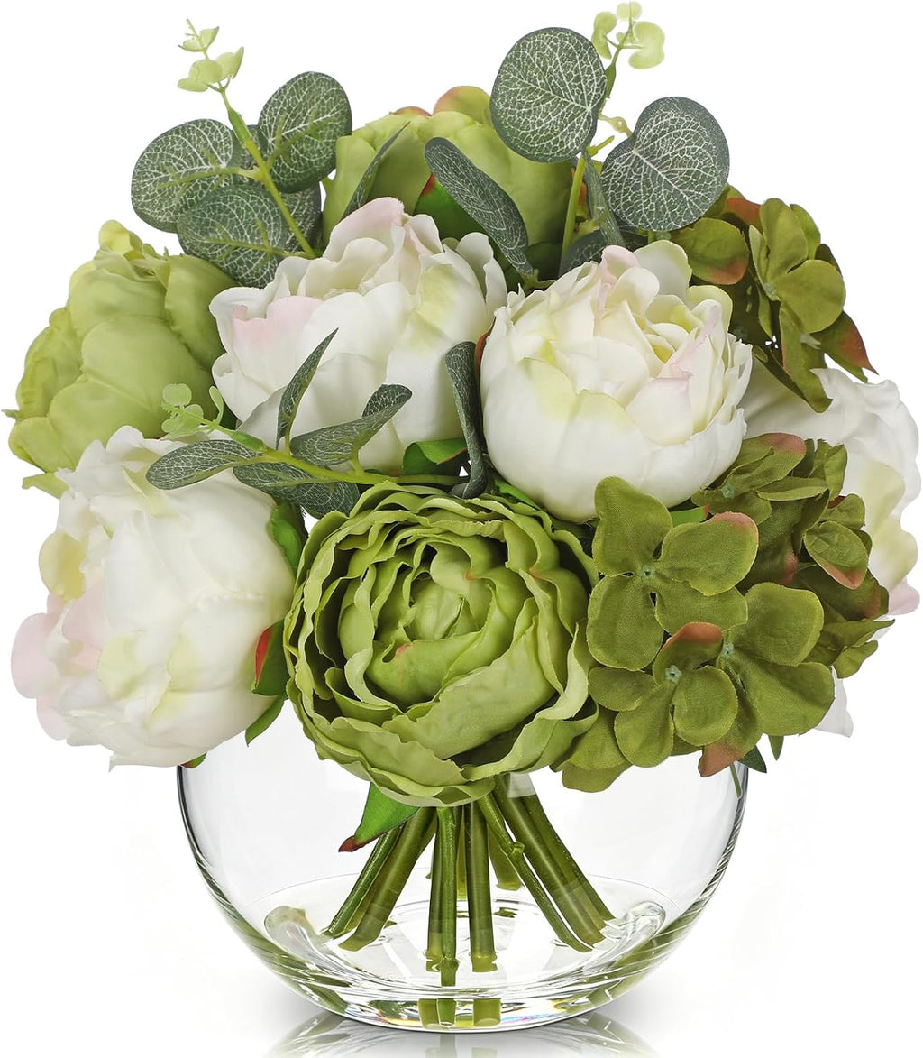 hollyone peonies artificial flowers in vase white green, main product view