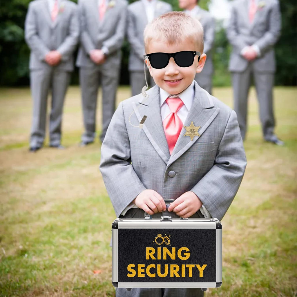 Ring Security Wedding Bearer Box With Rings Holder Pad - Security Briefcase, Proposal Bearer Sunglasses, Kids Toy Handcuffs, Earpiece & Toy Badge, Proposal Ideas Wedding Box Gifts Set for Ceremony