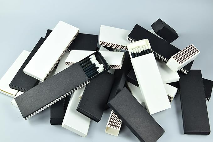 Chandler Studio 10 Boxes - Wooden Matchsticks in a Blank Matchbox with White/Black Matchboxes Colorful Tips (2" Matchboxes, 10 Boxes)